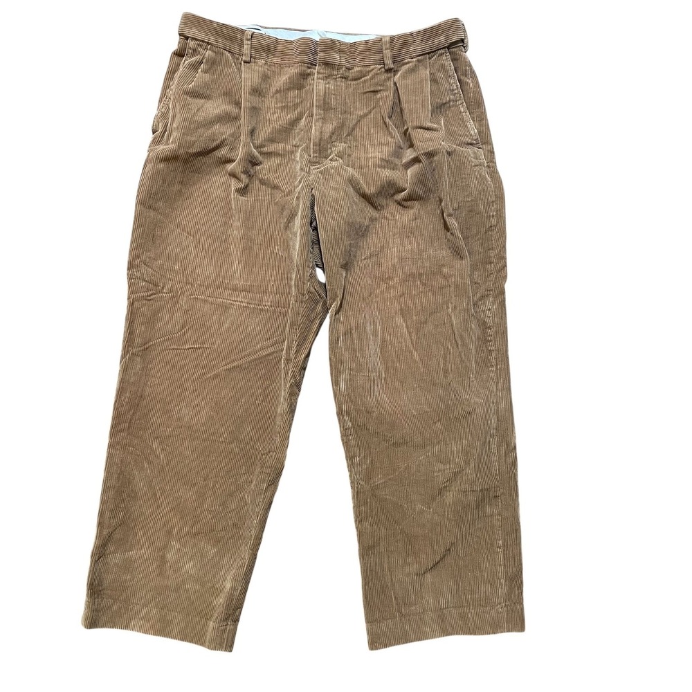 Lands End Mens Traditional Fit Pleated Corduroy Pants Tan Brown 35 Wide‎ Wale